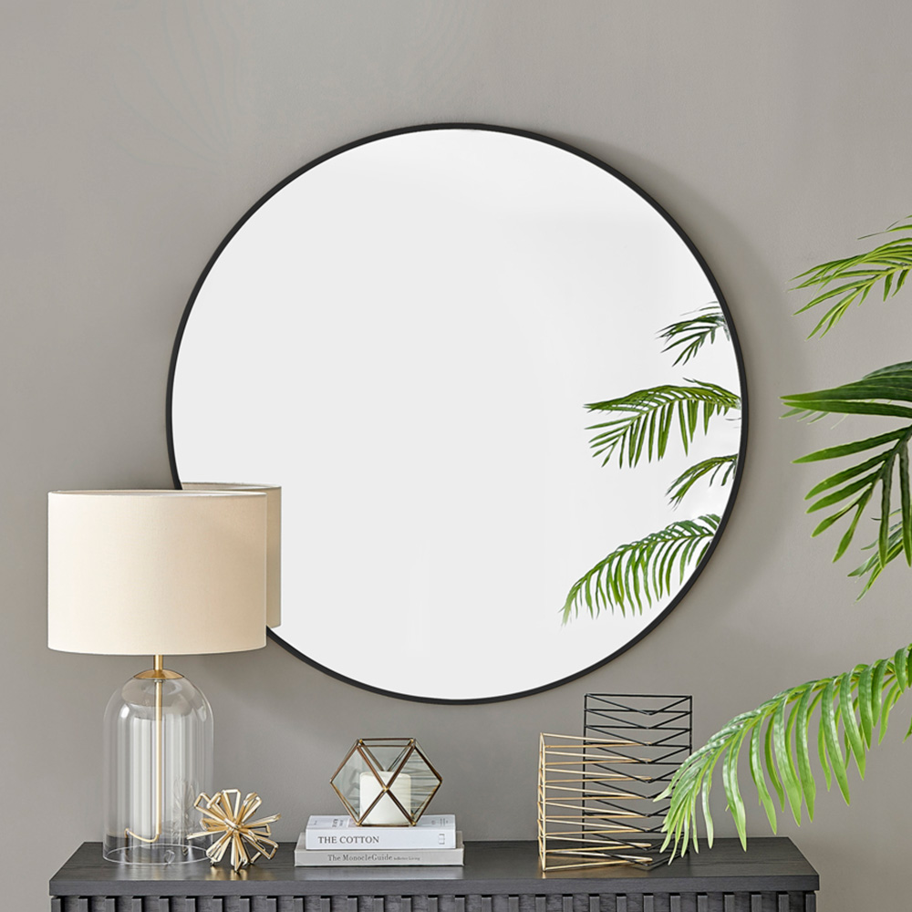 Furniturebox Emma Round Black Frame Wall Mirror 100cm Image 6