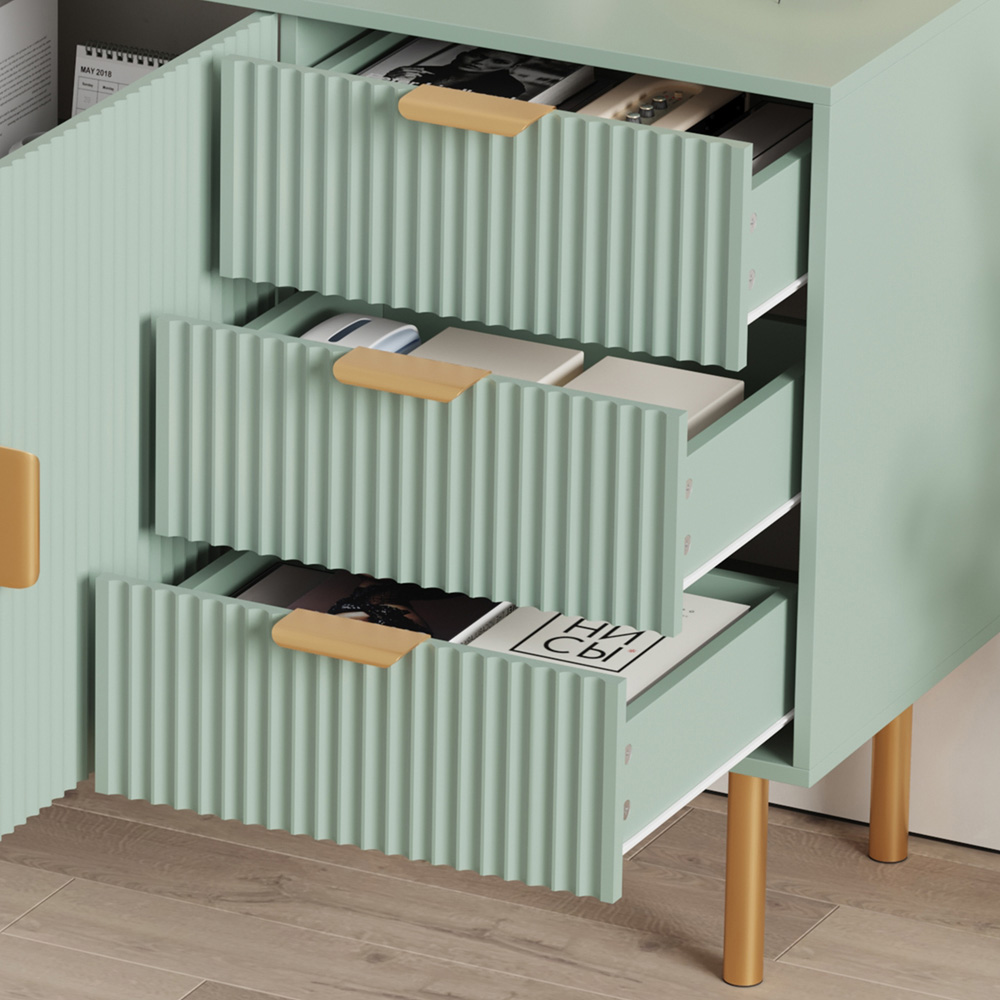 FurnitureHMD 2 Door 3 Drawer Green Wave Pattern Large Sideboard Image 7