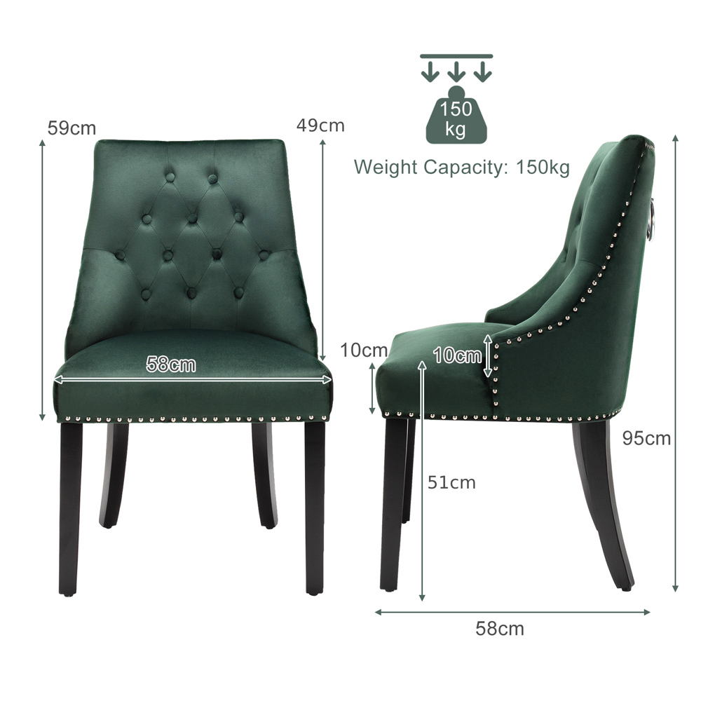 Costway Green Velvet Modern Button Tufted Studded Dining Chairs Image 9