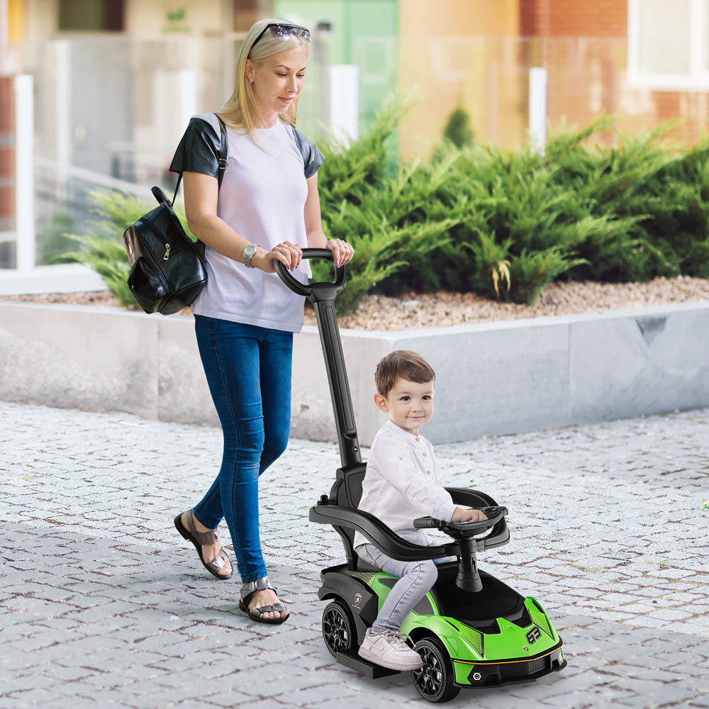 Costway Kids Green Licensed Lamborghini Ride On Push Car with Removable Guardrails and Handle Image 2
