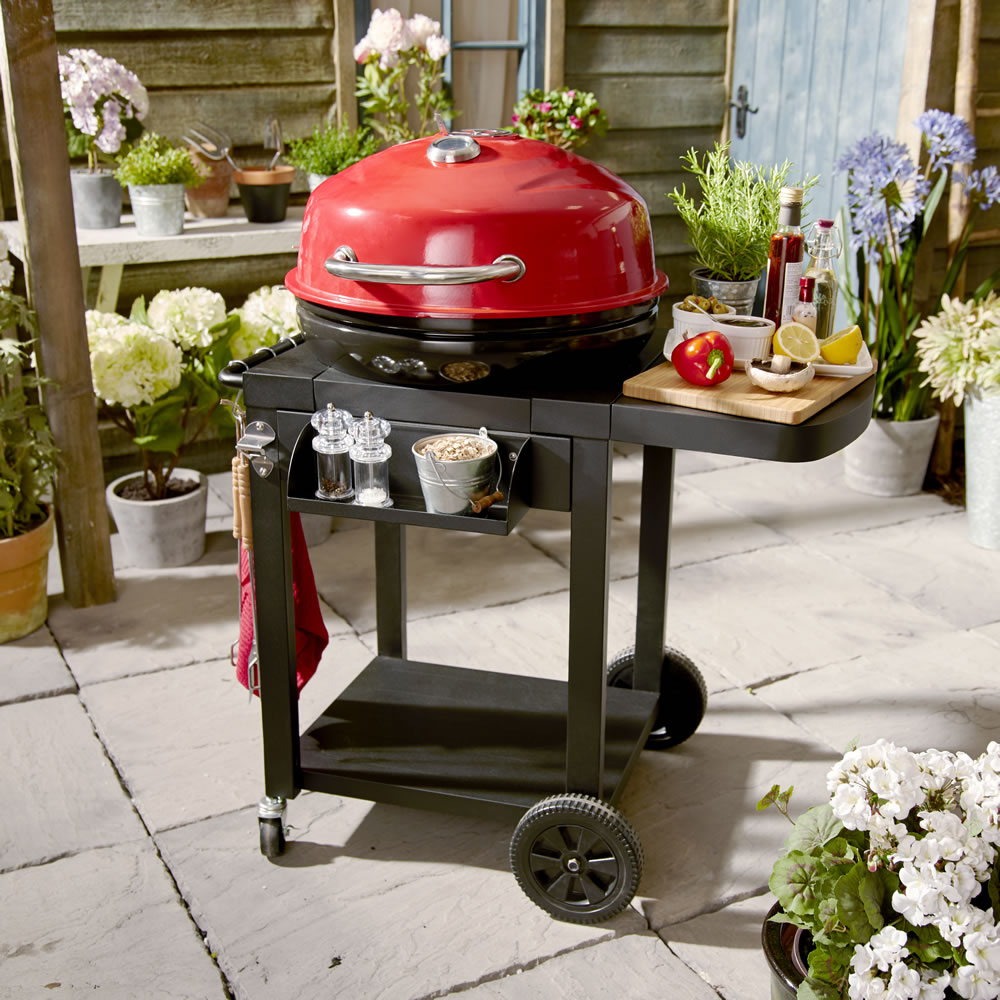 Wilko BBQ Kettle Grill Cart 56cm Red Wilko