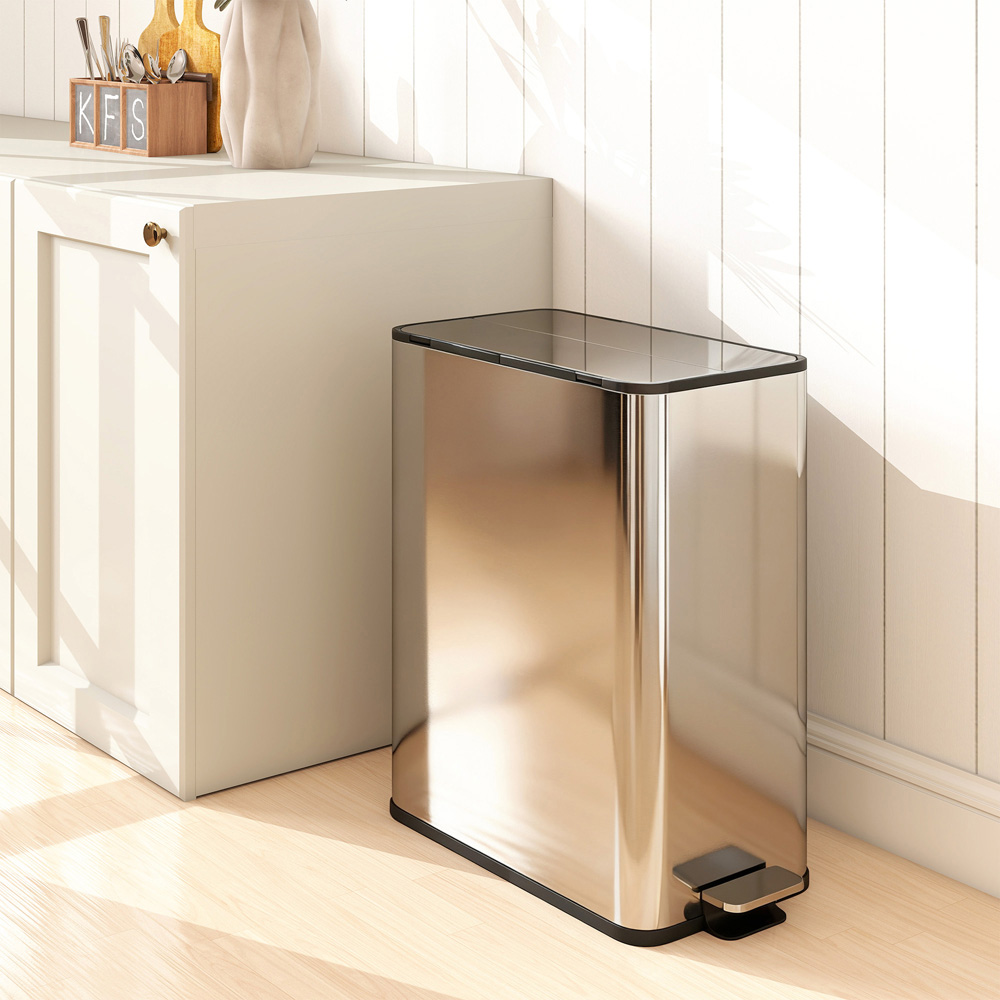 HOMCOM Double Silver Pedal Bin with Removable Inner Bucket and Soft-Close Lid 56L Image 8
