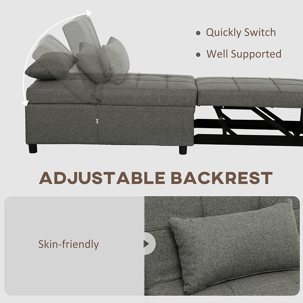 HOMCOM 4-in-1 Charcoal Grey Pull Out Sleeper Chair Bed with Pockets Image 6