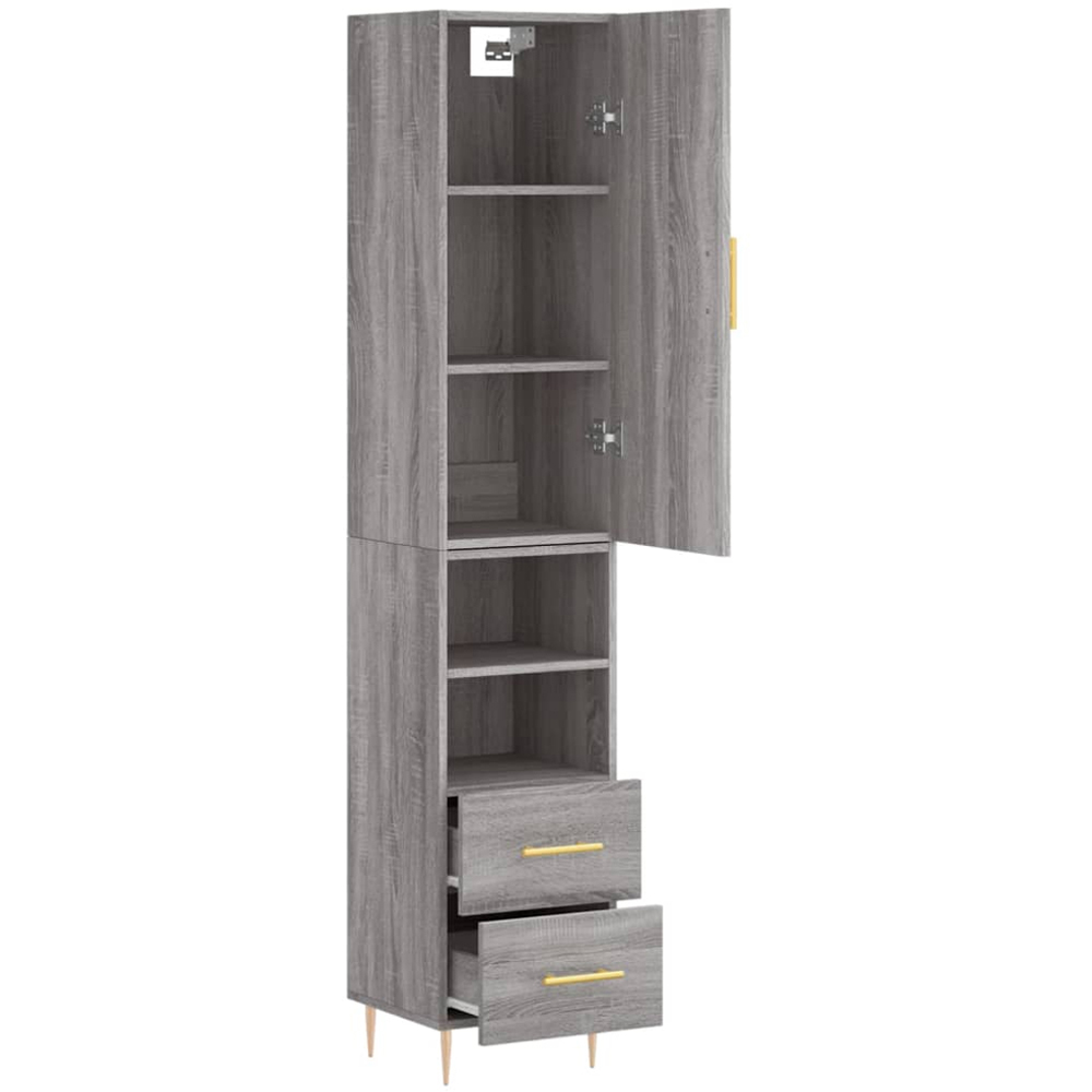 vidaXL Single Door 2 Drawer 2 Shelf Grey Highboard Image 2