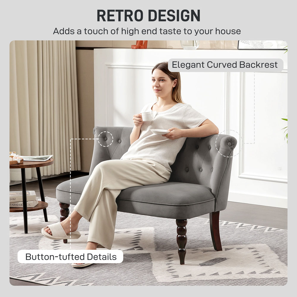 HOMCOM 2 Seater Charcoal Grey Velvet Lounger Sofa Image 4