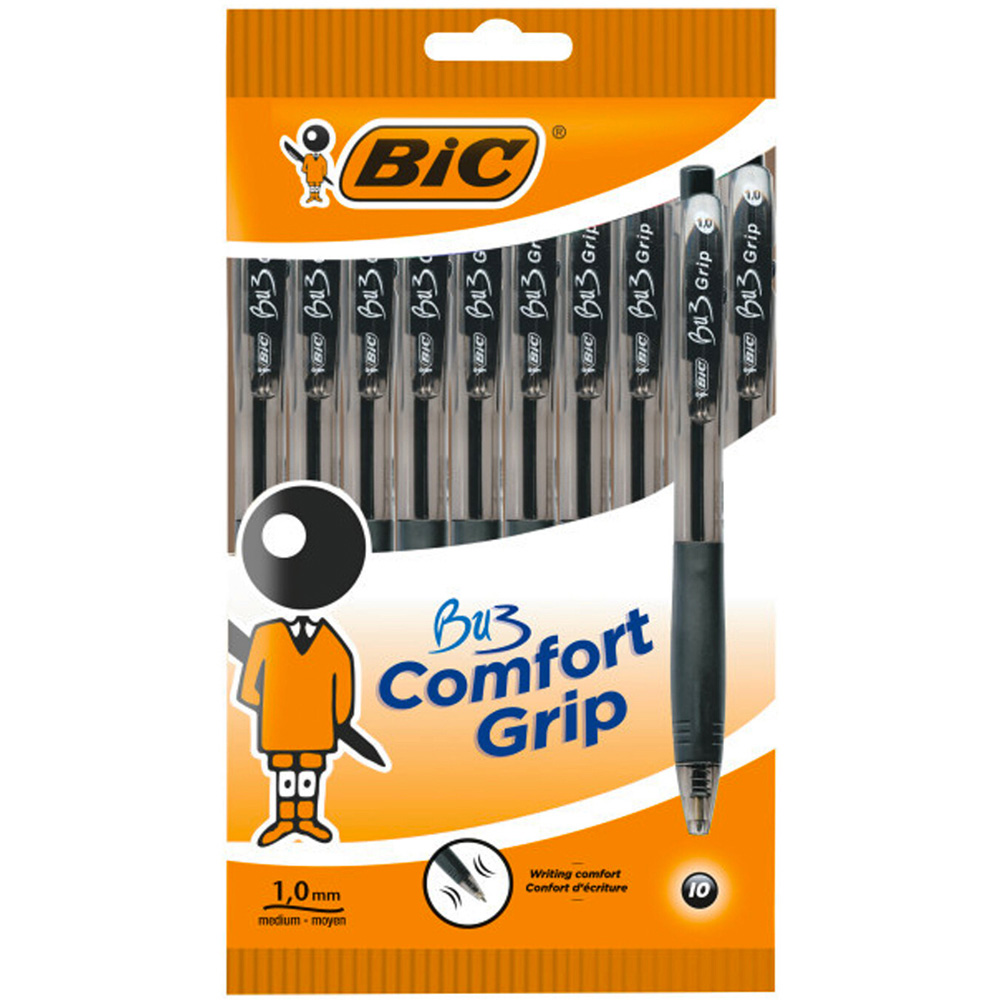 BIC BU3 Comfort Grip Black Ball Pen 10 Pack Image