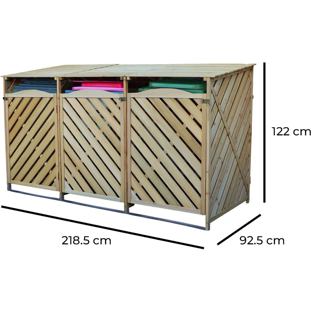 Jack Stonehouse 7 x 3ft Natural Wooden 3 Bay Triple Wheelie Bin Storage Shed Image 6