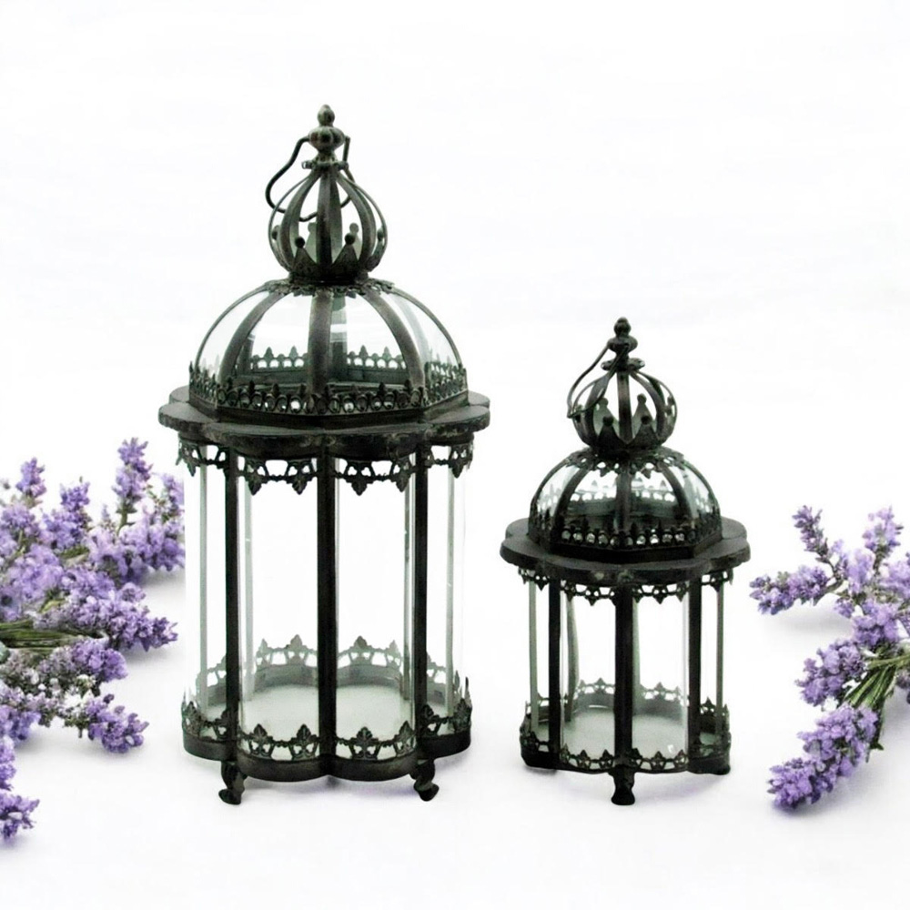 Acacia Home Set of 2 Green Metal Garden Lanterns Image 3