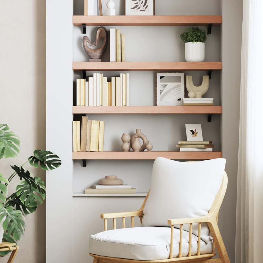 vidaXL 100cm Natural Untreated Solid Oak Wood Floating Wall Shelf Image 2
