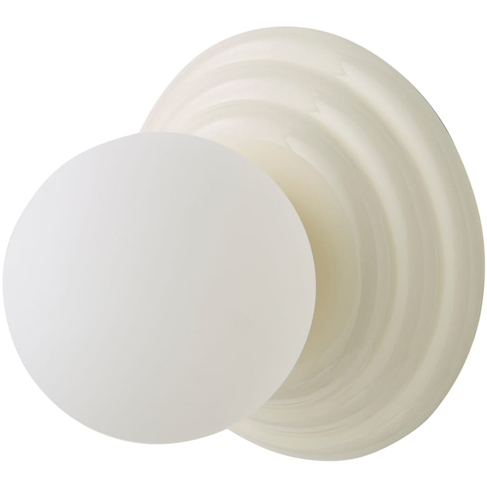 ValueLights Rue Frosted Glass Shade Cream Ribbed Ceramic Base Flush Wall Light with Bulb Image 1