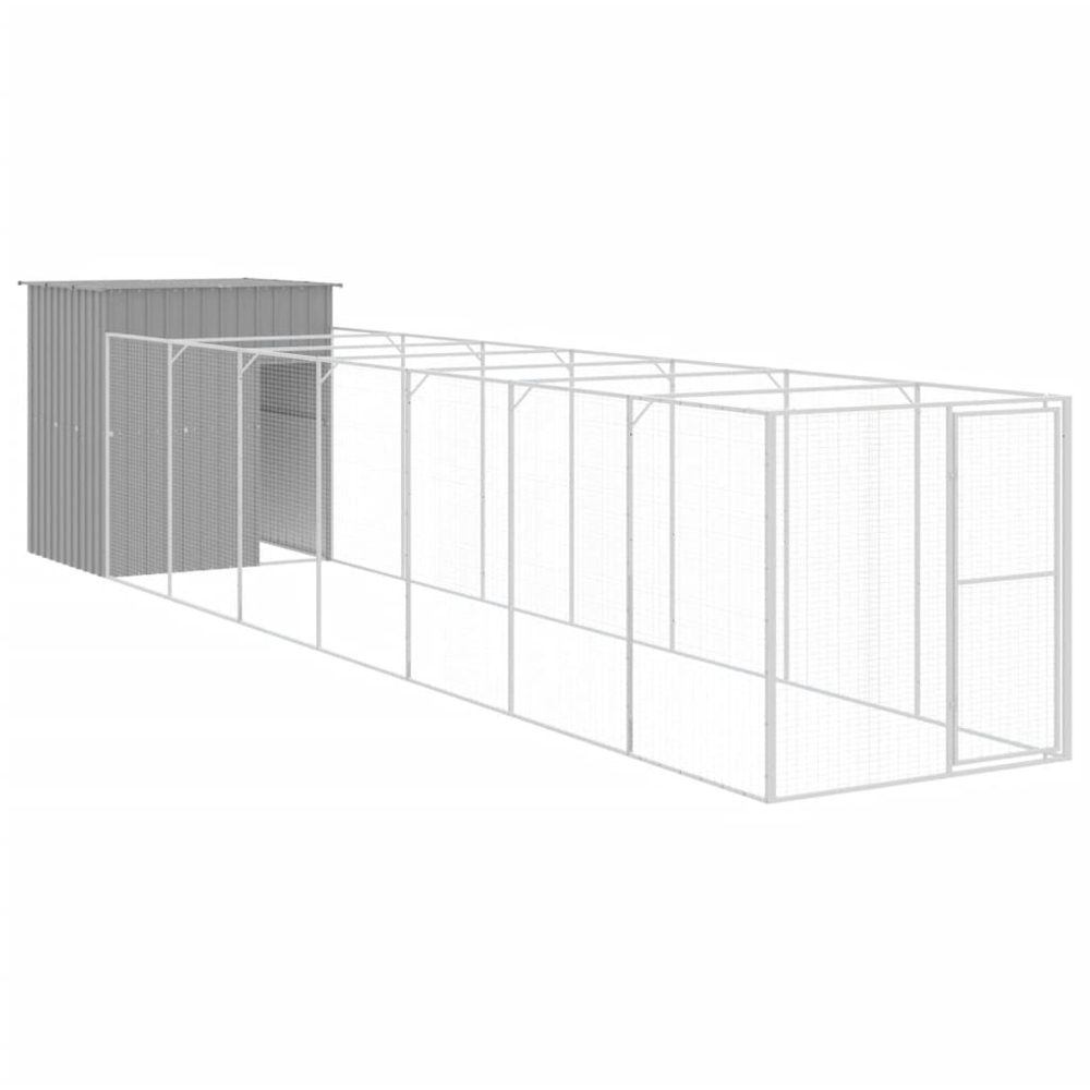 vidaXL Light Grey Steel Dog House with Run 165 x 863 x 181cm Image 1