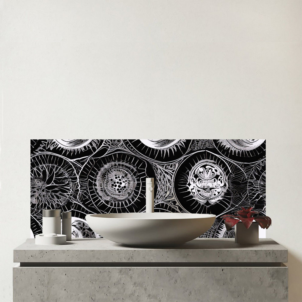 Warren Reed Designer Black White Moon and Sun Glass Bathroom Splashback 25 x 60cm Image 1
