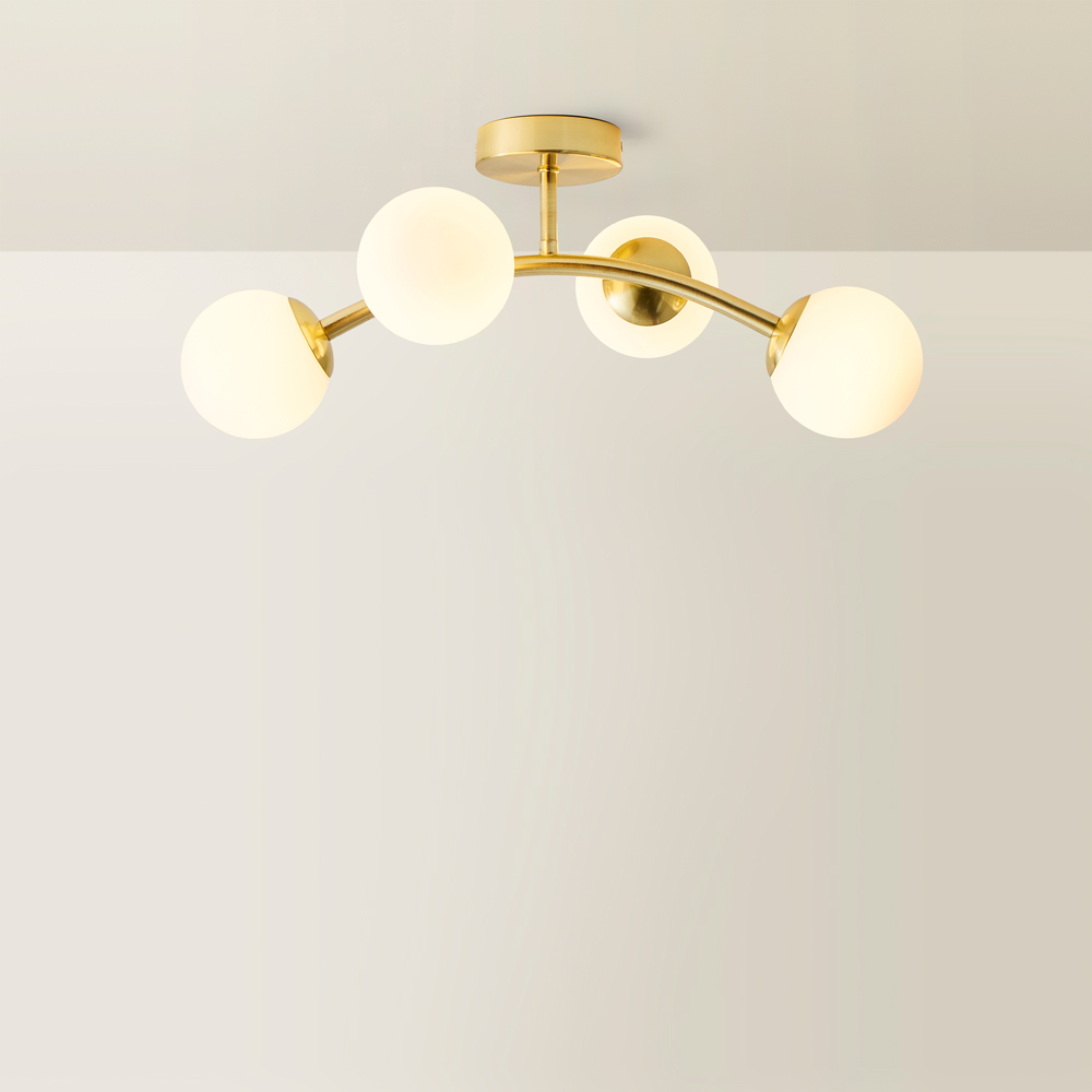 ValueLights Jas Gold 4 Way Opal White Frosted Glass Globe Shade LED Ceiling Light Image 5