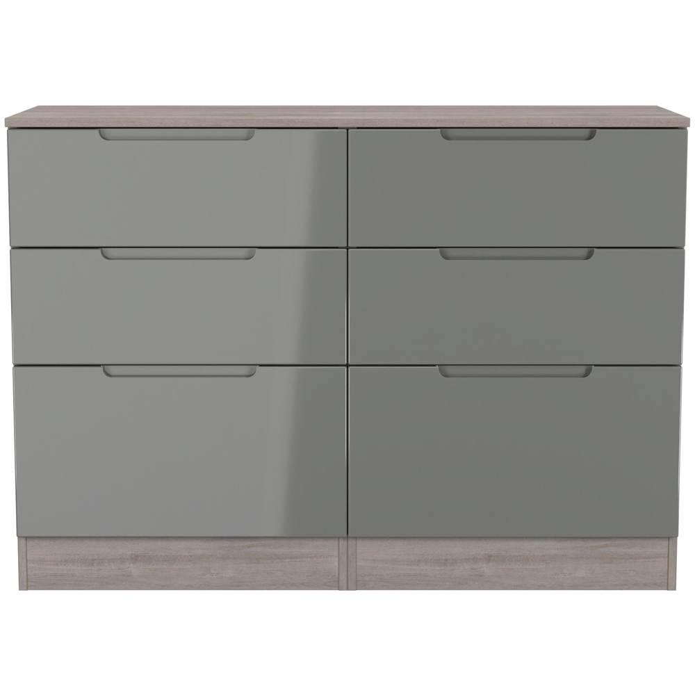 Crowndale Milan 6 Drawer Grey Gloss and Grey Oak Wide Chest of Drawers Ready Assembled Image 2
