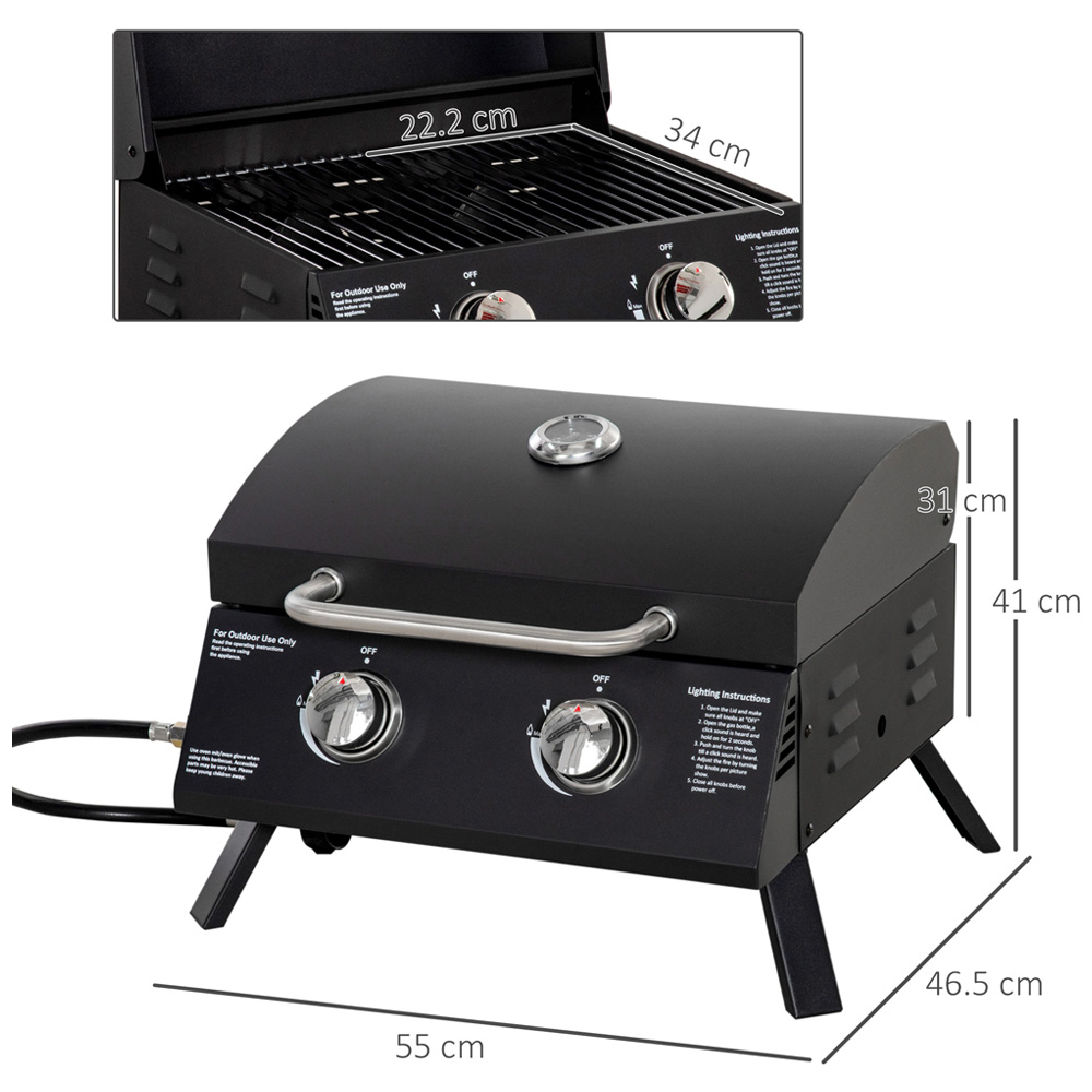 Outsunny Black 2 Burner Folding Tabletop Gas BBQ Grill Image 5