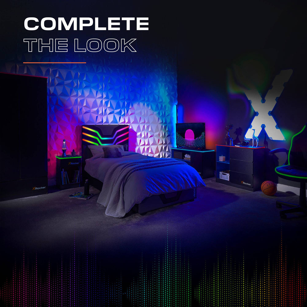 X Rocker Carbon-Tek Single Drawer Single Shelf Gaming Desk with Neo Fibre LED Lights Grey and Blue Image 8