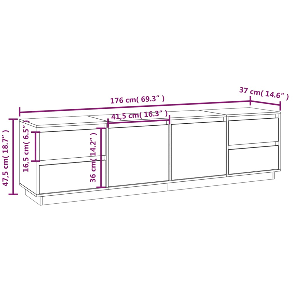 vidaXL 2 Door 4 Drawer White Solid Pine Wood TV Cabinet Image 9