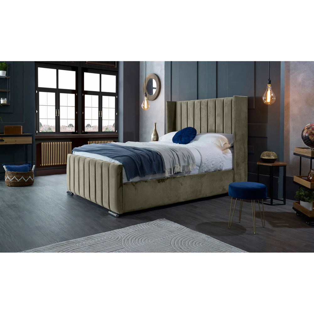 Eleganza Home Meriso Super King Size Grey Plush Velvet Bed Frame with Winged Headboard Image 5