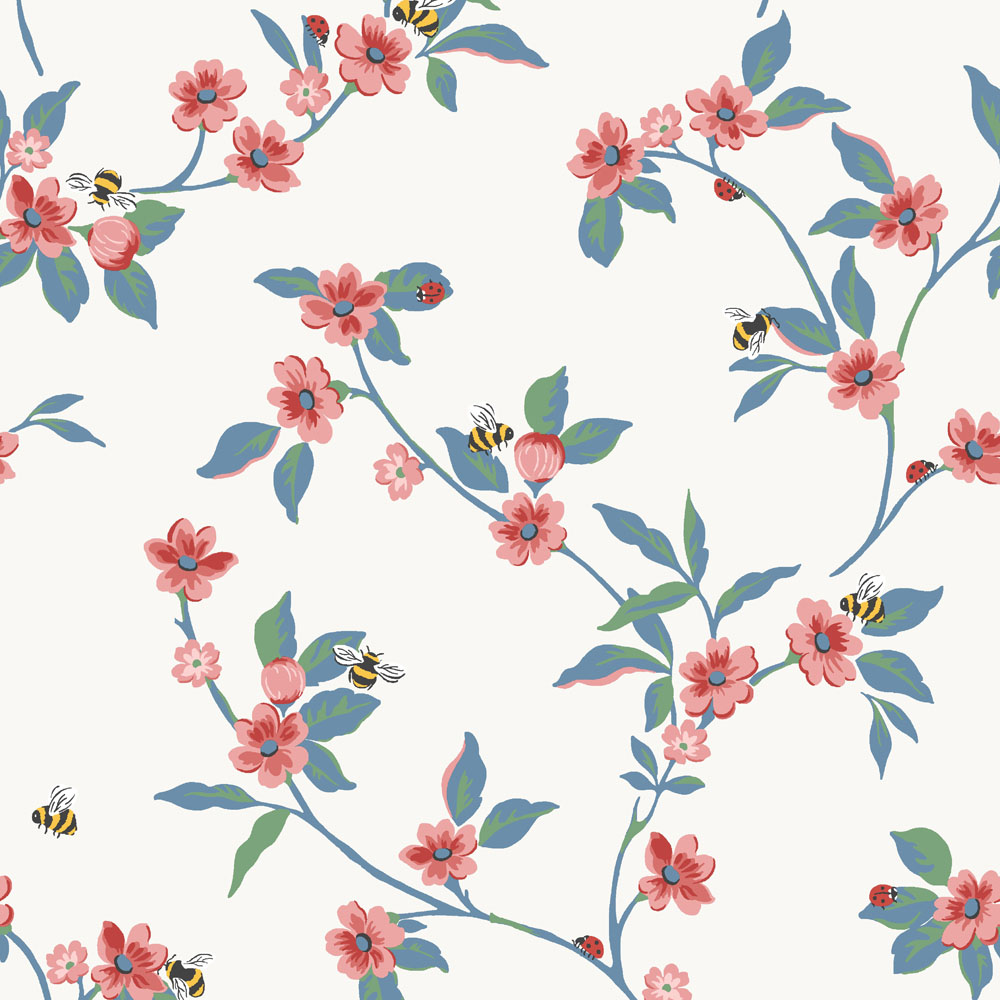 Cath Kidston Greenwich Flowers Cream and Red Wallpaper Image 1