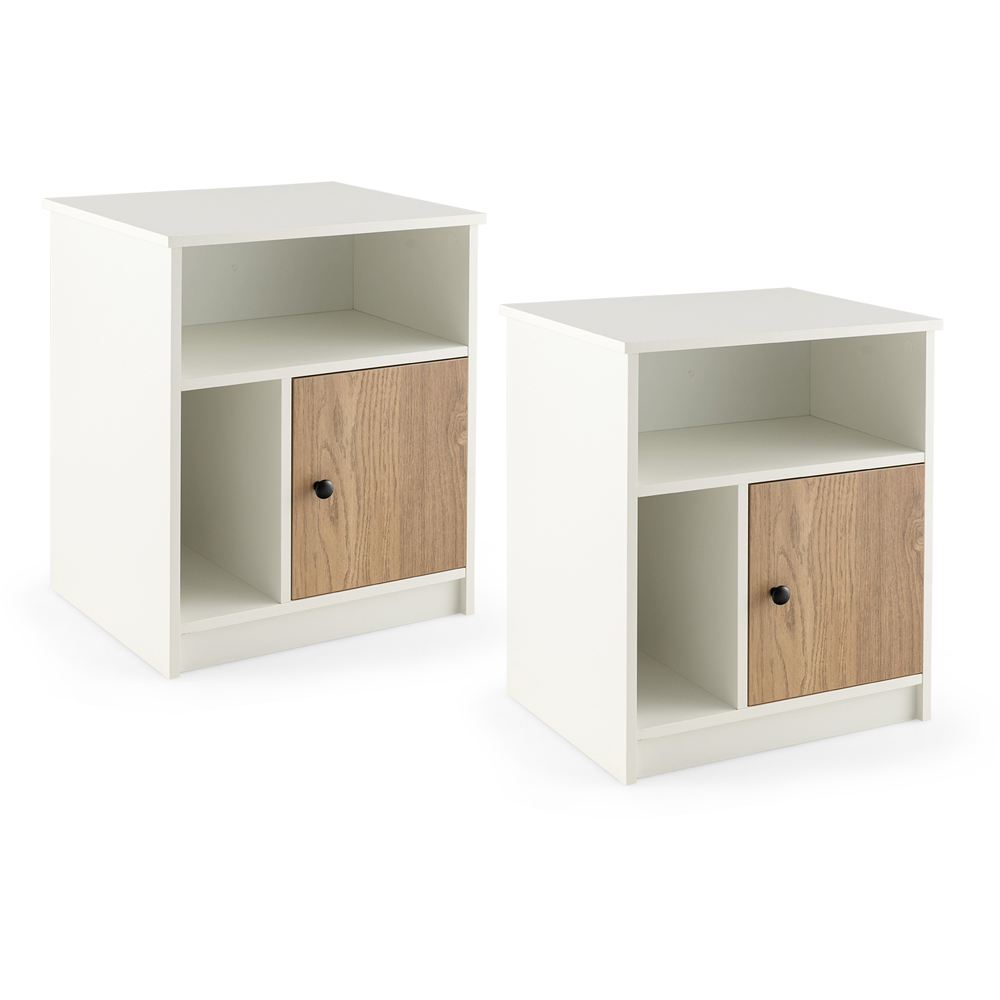 Costway Single Door 2 Shelf White Bedside Table Set of 2 Image 3