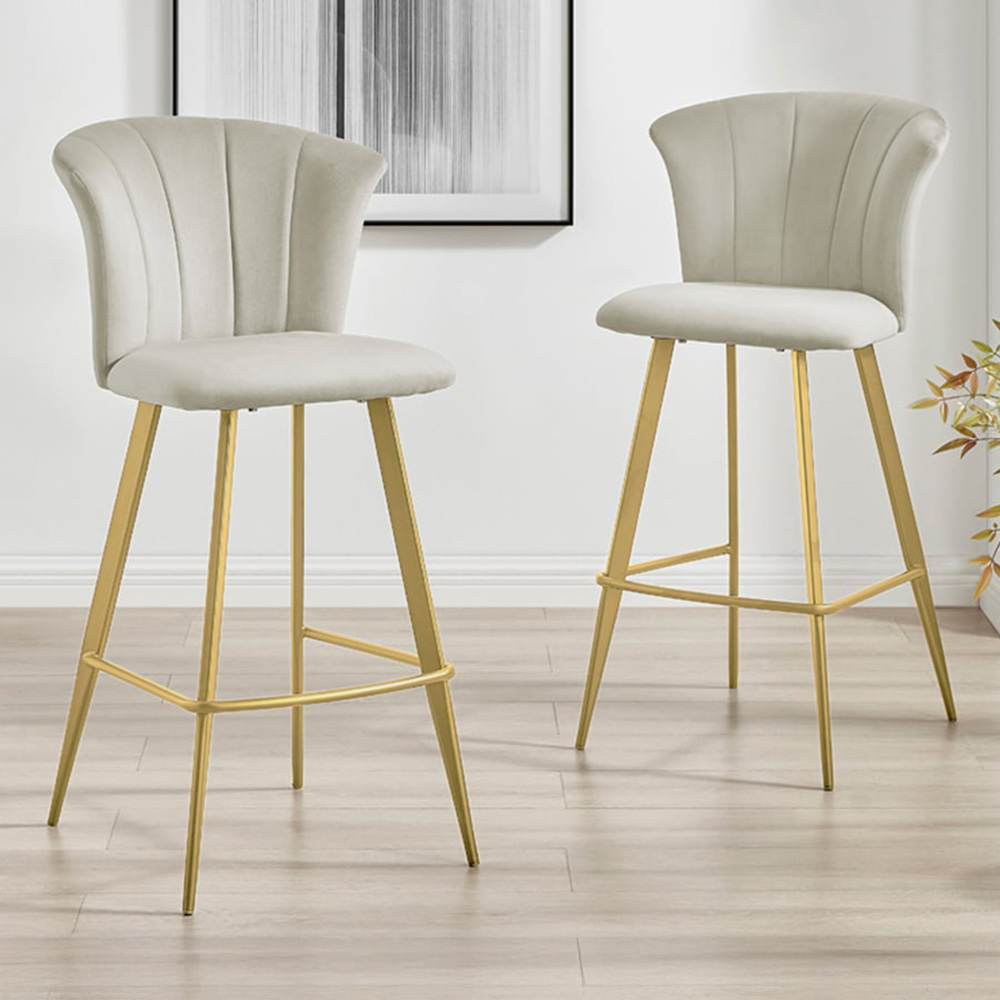 Furniturebox Hazel Cappuccino and Gold Velvet Bar Stool Set of 2 Image 1