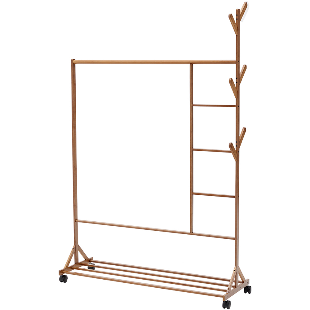 H&O Direct Single Shelf Bamboo Garment Rack with Wheels and Hangers Image 1