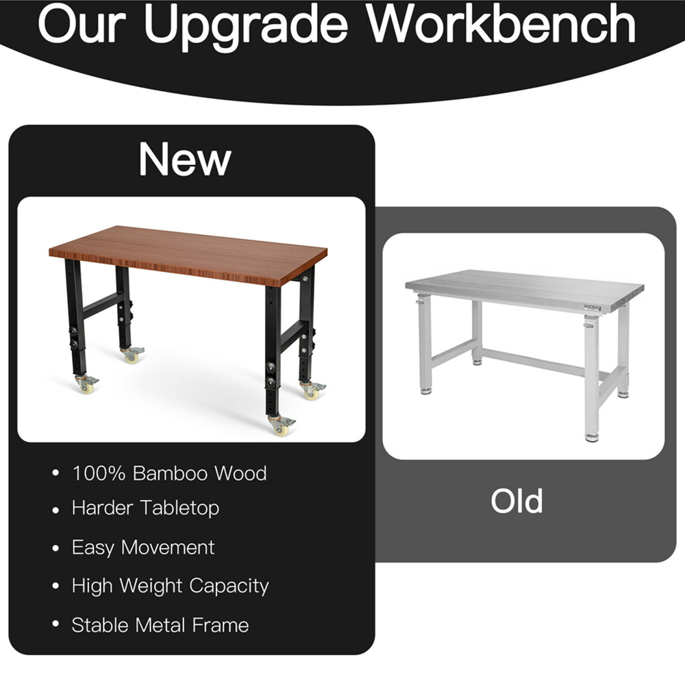 Costway Brown 10 Level Adjustable Workbench with 4 Lockable Casters Image 6