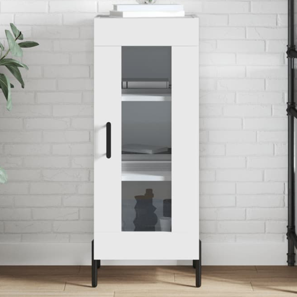 vidaXL Single Glass Door White Sideboard Image 1