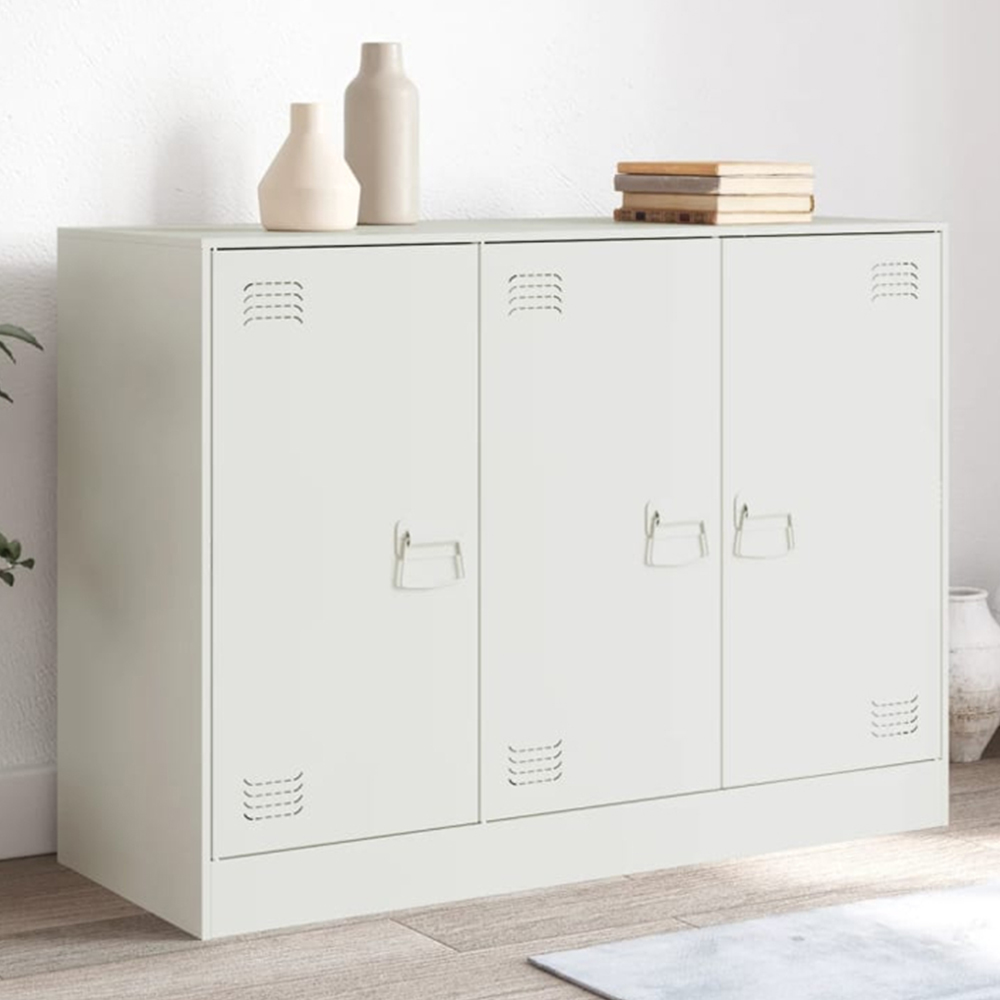 vidaXL 3 Door White Steel Sideboard Image 1