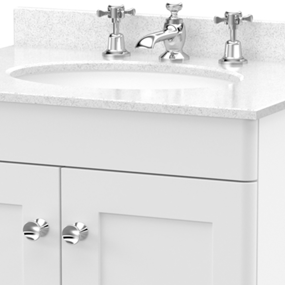 nuie Classique 2 Door Satin White Floor Standing Unit and 3 Tap Hole Marble Basin 600mm Image 2