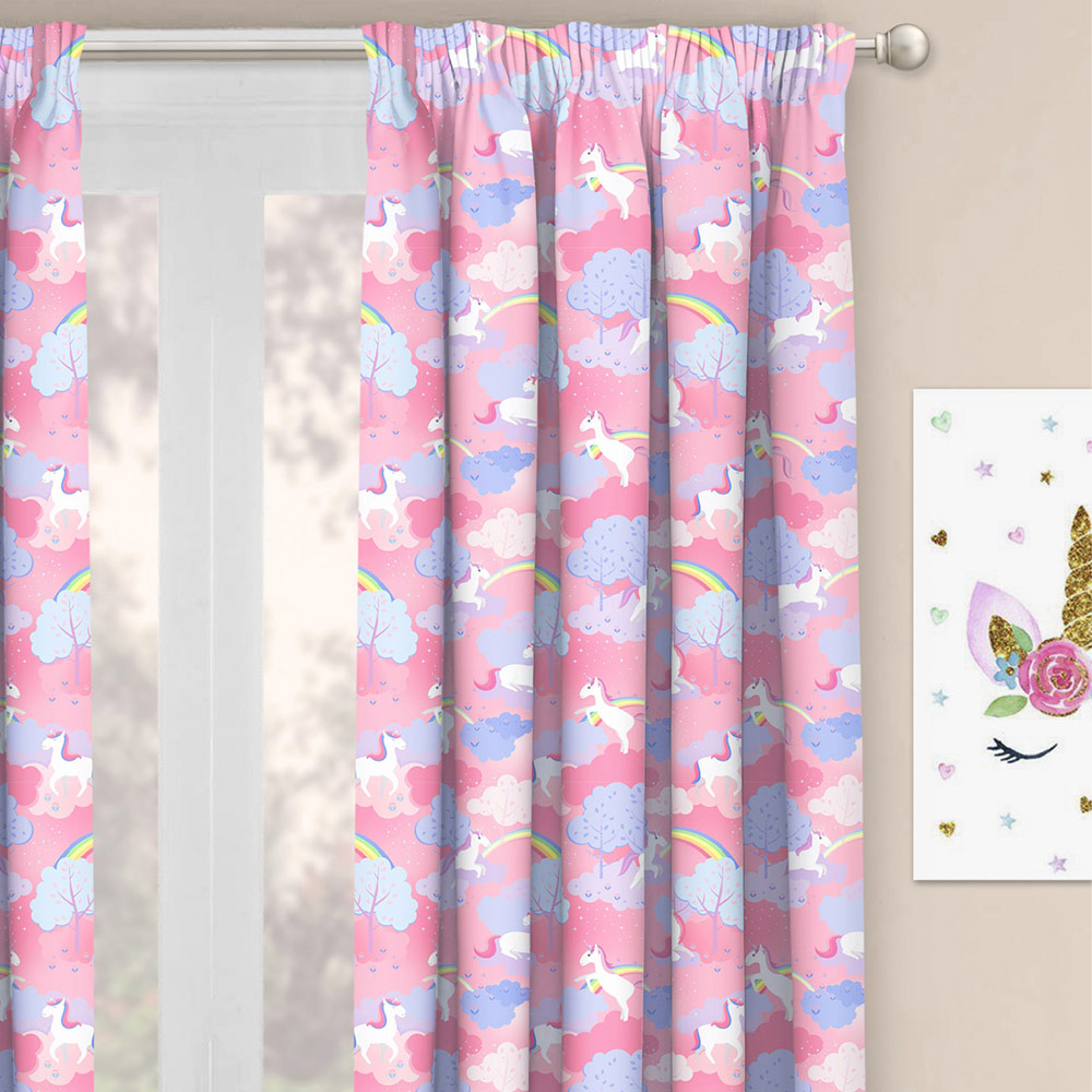 Velosso Unicorn Rainbow Pink Curtain Pair 168X189cm Image 3
