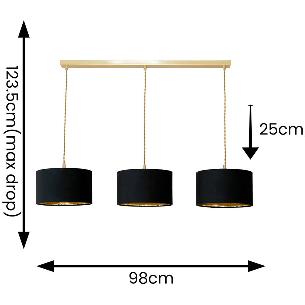ValueLights Reni Black and Gold Drum Shade 3 Drop Bar Gold Diner LED Ceiling Lights Image 7