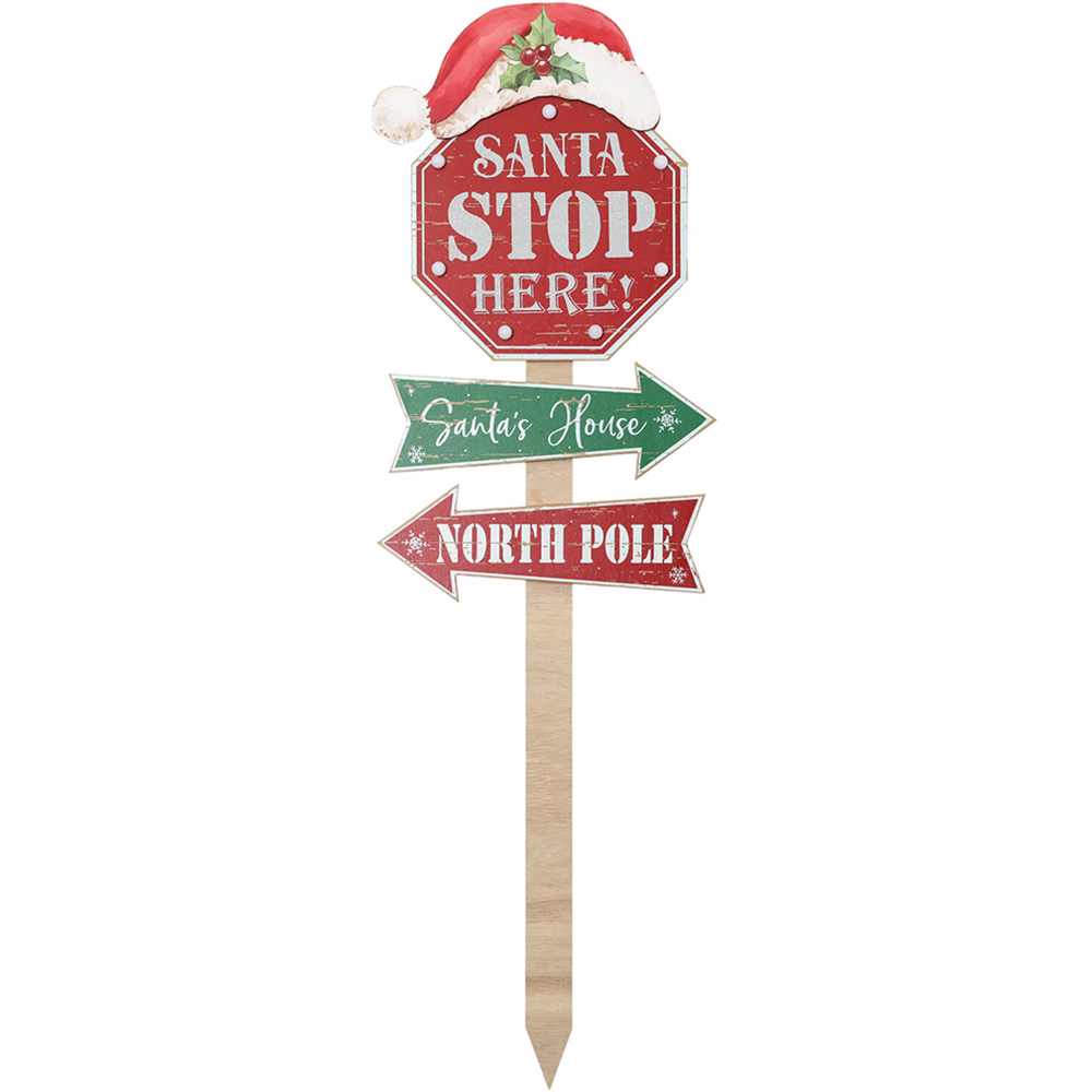 LED Santa Stop Here Stake - Red and Green Image 1