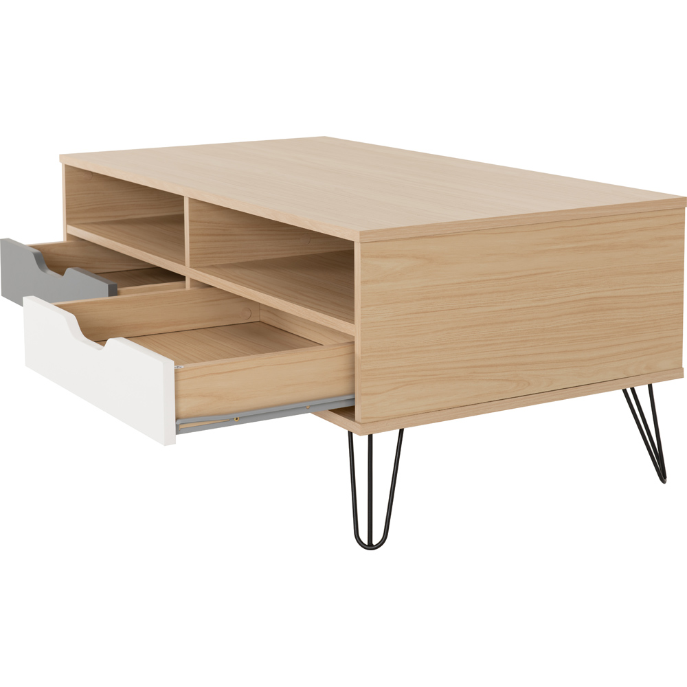 Seconique Bergen 2 Drawer Oak White and Grey Coffee Table Image 6