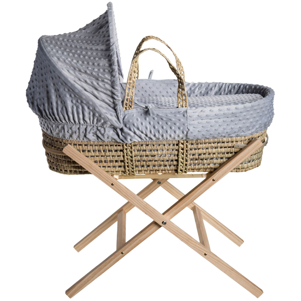 Clair De Lune Grey Dimple Palm Moses Basket with Folding Stand Image 1