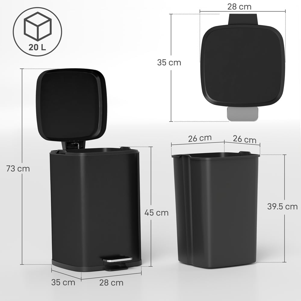 HOMCOM Black Metal Soft Close Pedal Bin 20L Image 9