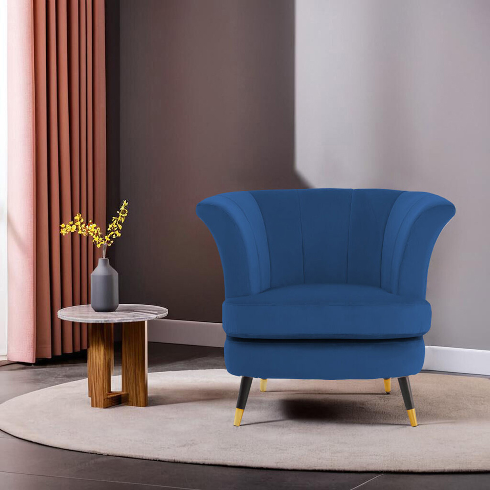 Premier Housewares Loretta Midnight Blue Velvet Curved Accent Chair Image 7