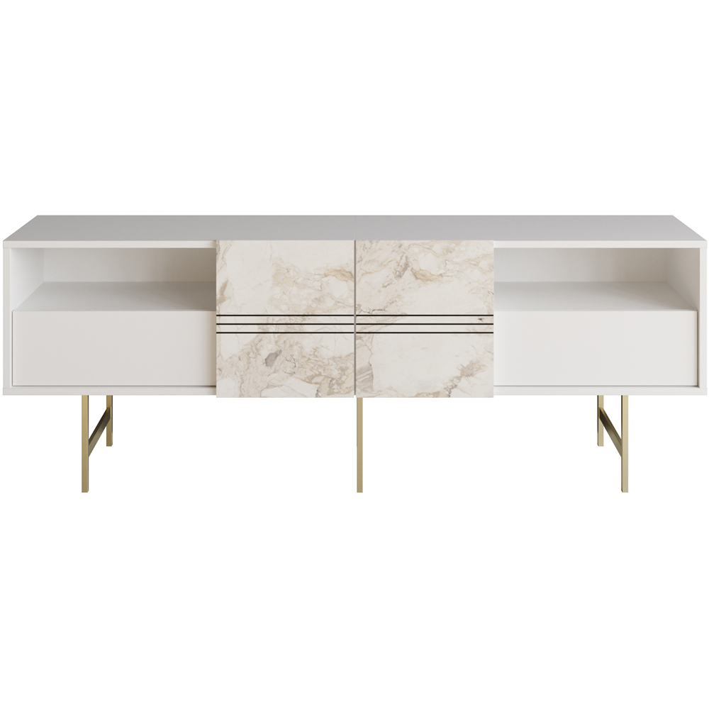 Decorotika Derin White Marble and Gold TV Unit Image 2