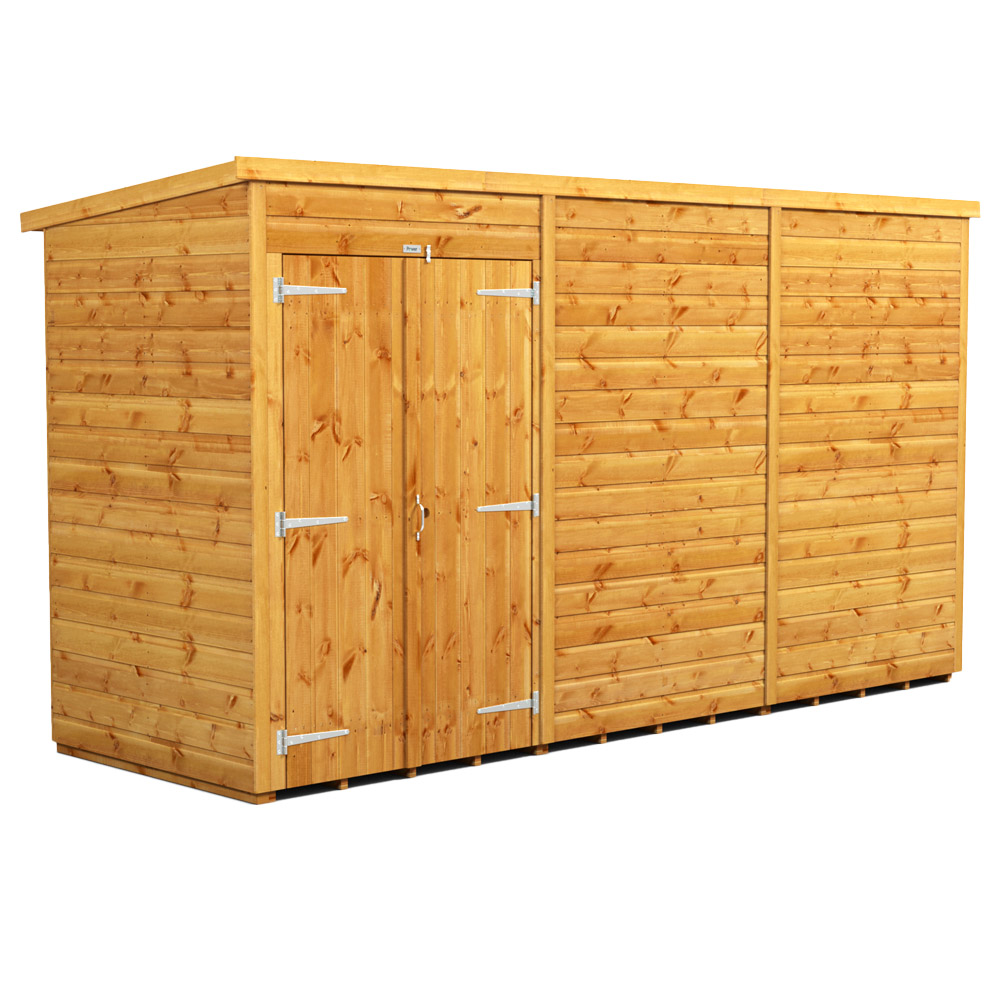 Power Sheds 12 x 4ft Double Door Pent Wooden Shed Image 1