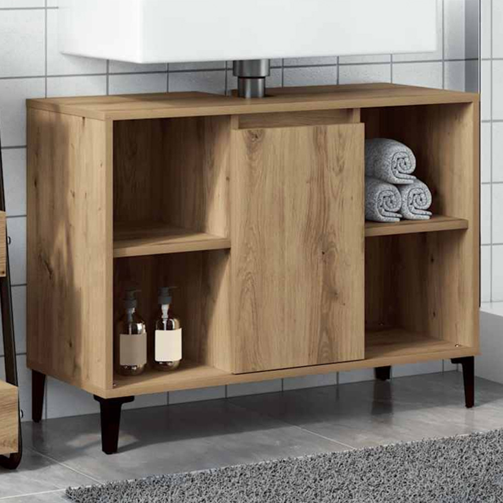 vidaXL Single Door 4 Open Compartment Artisan Oak Bathroom Sink Cabinet Image 1