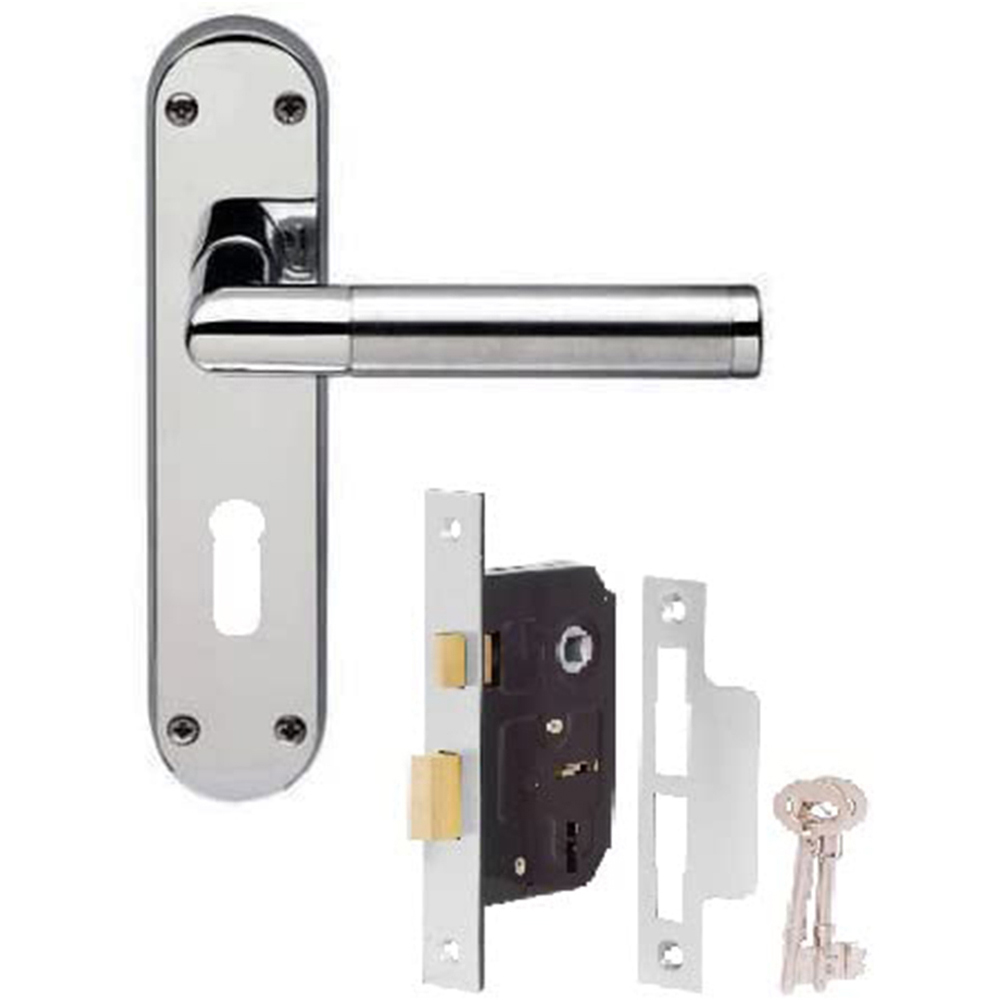 Golden Grace Duo Chrome Satin Finish Backplate Mitred Door Handle Set 182 x 45mm Image 2
