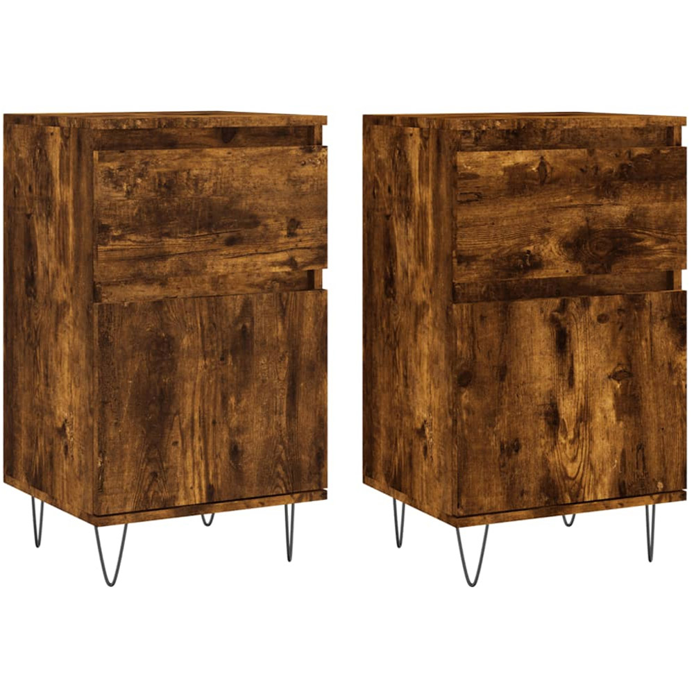 vidaXL Single Door Single Drawer Smoked Oak Sideboard Set of 2 Image 2