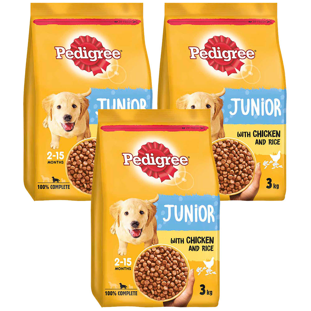 Pedigree Junior Chicken and Rice Dry Puppy Food Case of 3 x 3kg Image 1