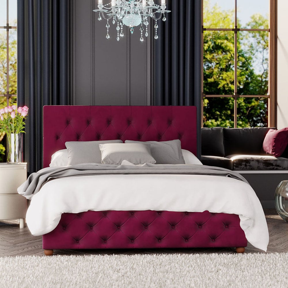 Laurence Llewelyn-Bowen Luna Small Double Berry Plush Velvet Ottoman Bed Image 1