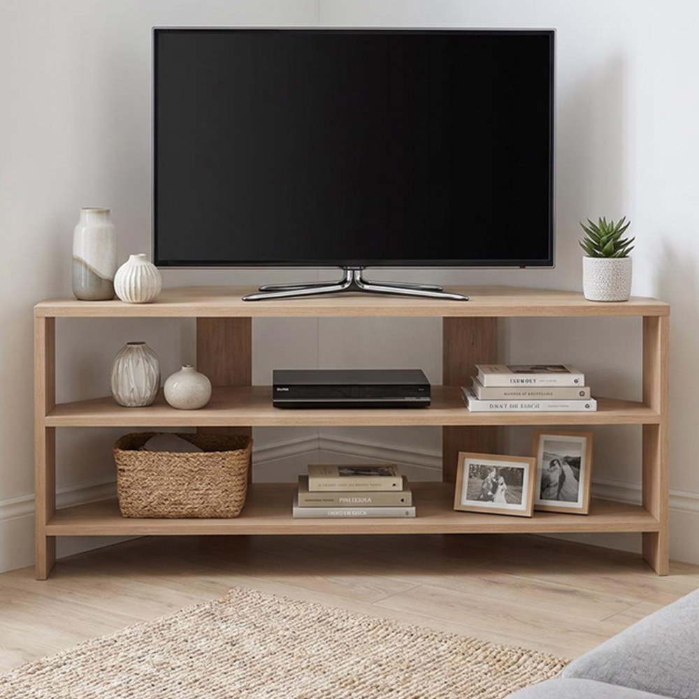 FWStyle Promo 2 Shelf Oak Corner TV Unit Image 1