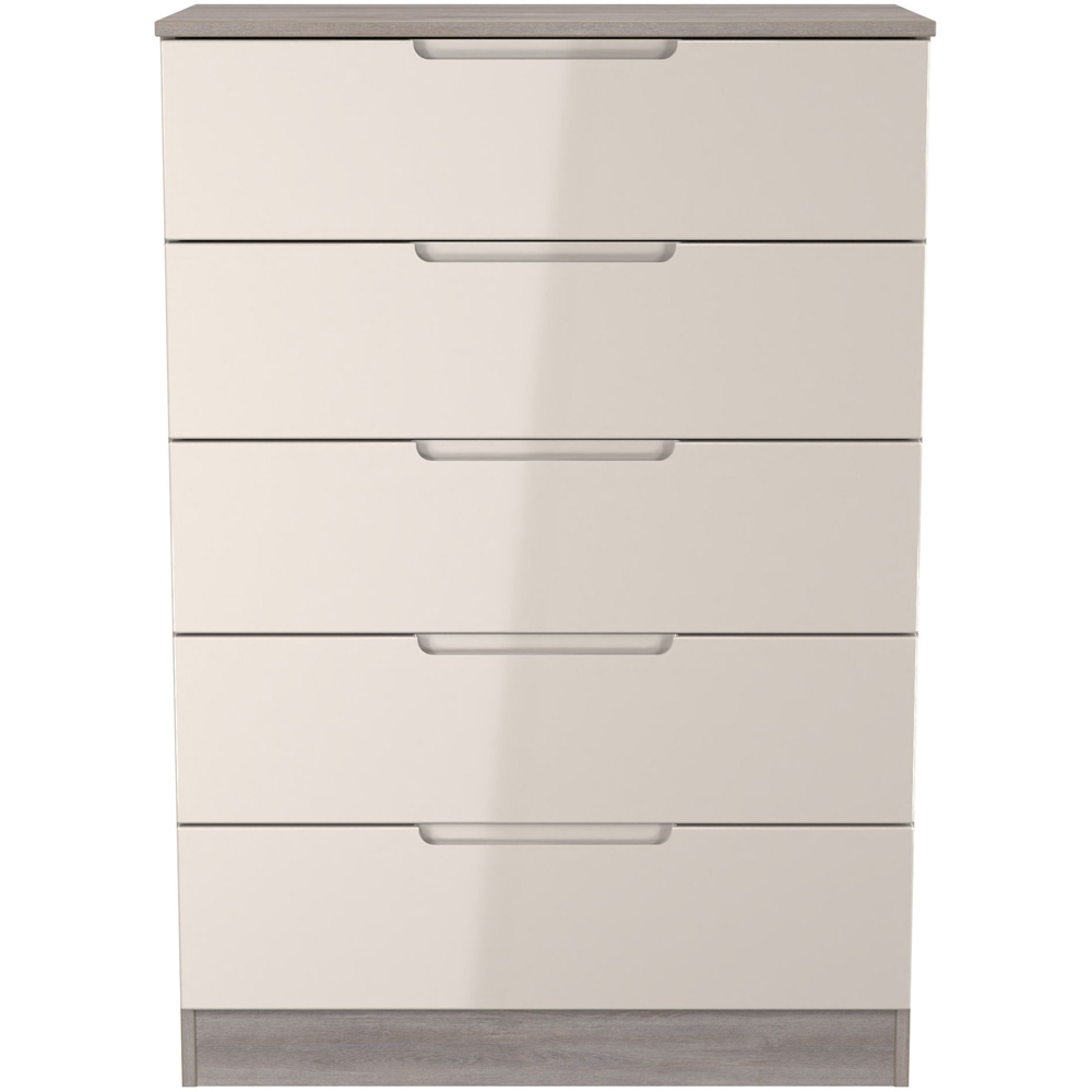 Crowndale Milan 5 Drawer Kashmir Gloss and Grey Oak Chest of Drawers Ready Assembled Image 3