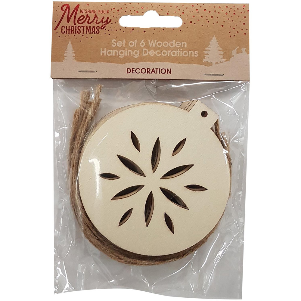 Set of 6 Wooden Hanging Decorations Image 1