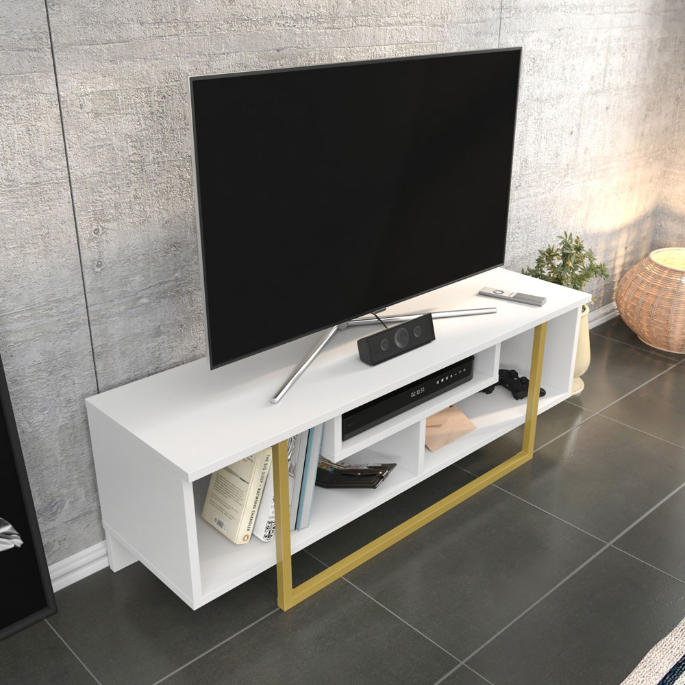 Decorotika Asal White and Gold Wide TV Unit Image 7