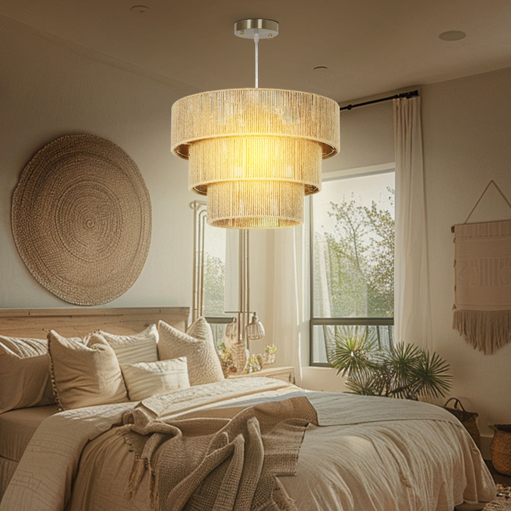 Portland Bohemian 3 Tier Light Brown Hemp Rope Pendant Light Image 7