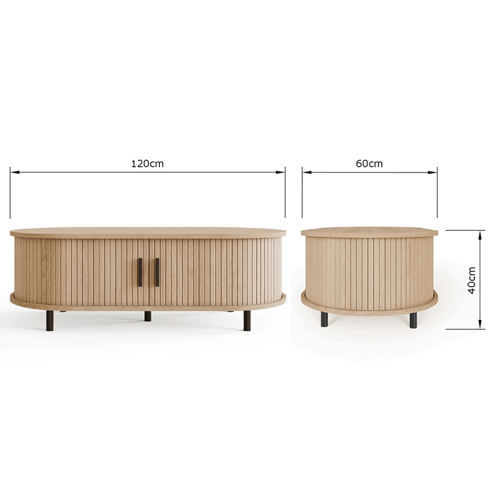 GFW Omari 2 Tambour Sliding Door Oak Slatted Coffee Table Image 8